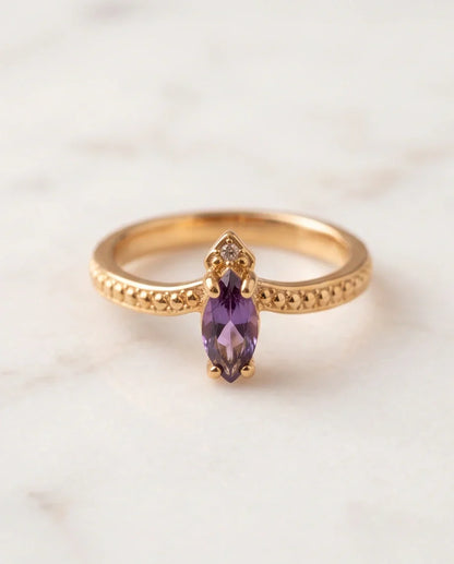 "Amethyst Aura" – Marquise Cut Gold Ring