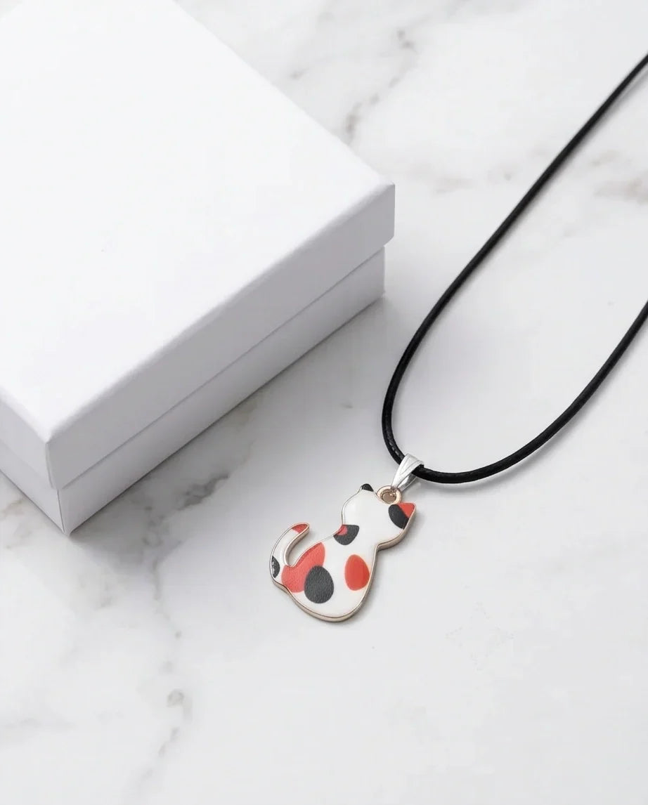 Artistic Calico Cat Silhouette Pendant Necklace