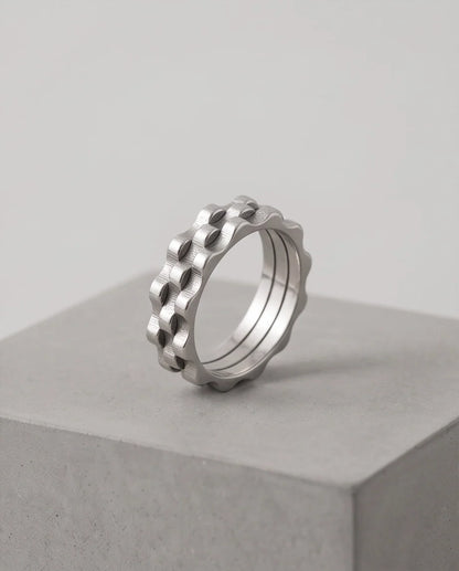 Industrial Cogwheel Scalloped Silver Band