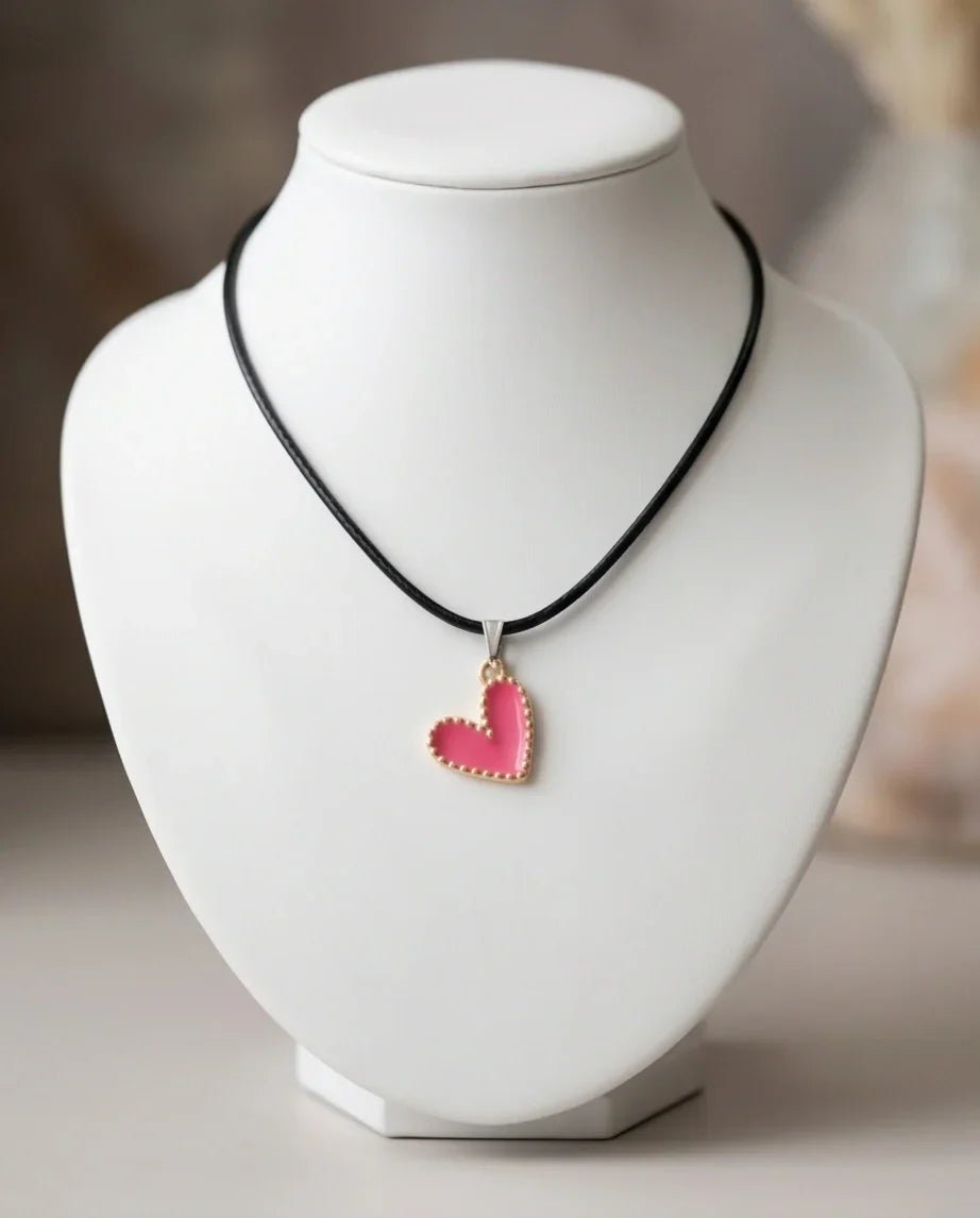 Gold and Pink Beaded Heart Necklace