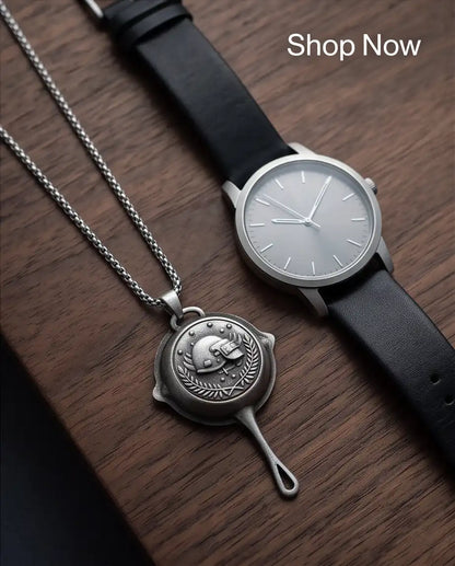 PUBG Frying Pan & Helmet Emblem Silver Box Chain Necklace