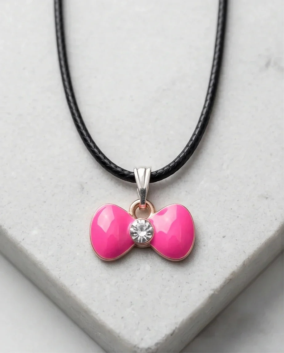 Gold and Pink Crystal Bow Necklace