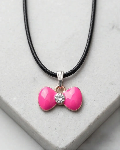 Gold and Pink Crystal Bow Necklace