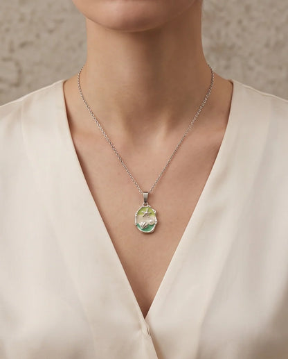 Silver Green Seashell Starfish Pearl Enamel Medallion Chain Necklace