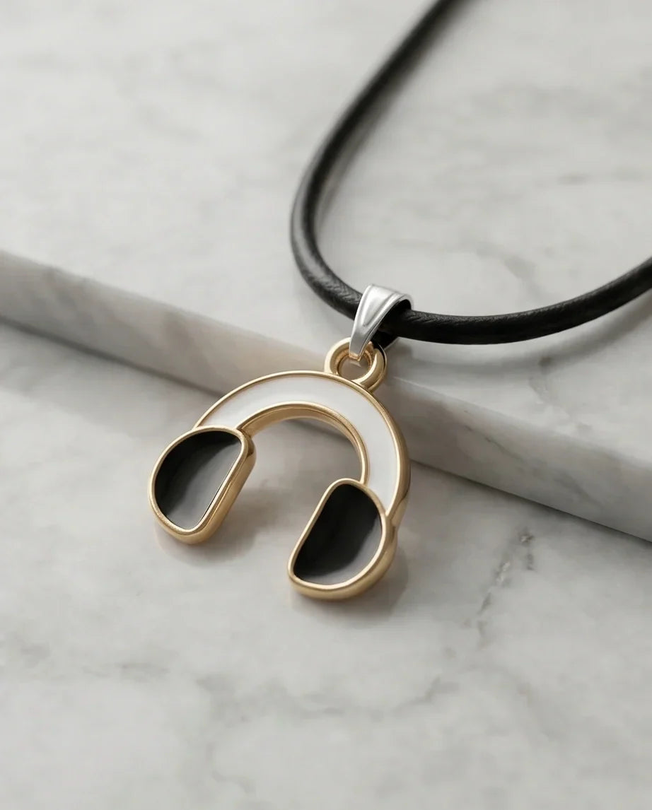 Gold and Black Headphones Necklace