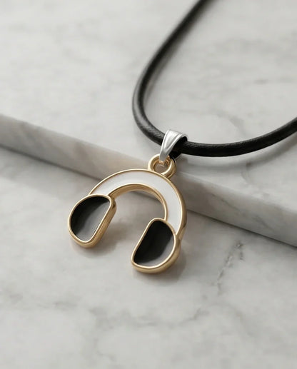 Gold and Black Headphones Necklace