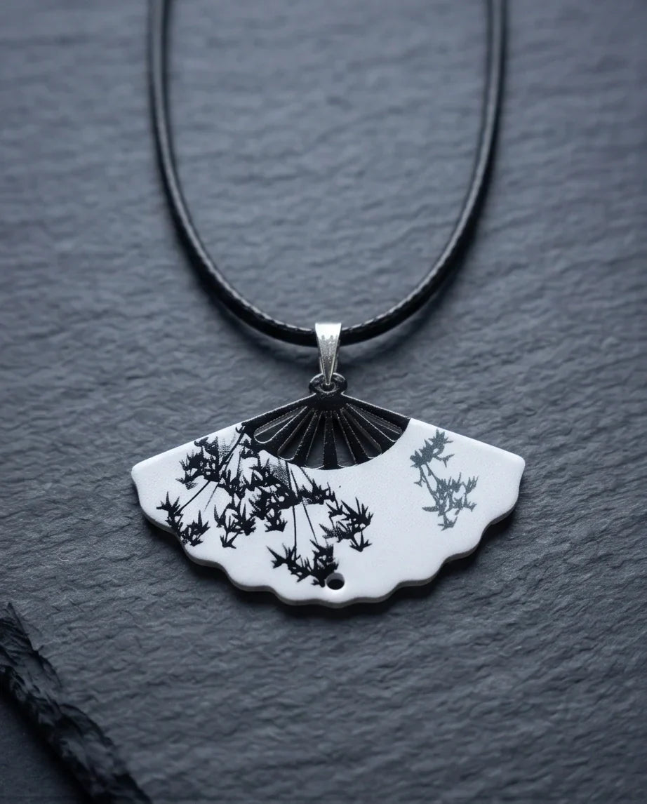 Artistic Monochrome Folding Fan Pendant Necklace