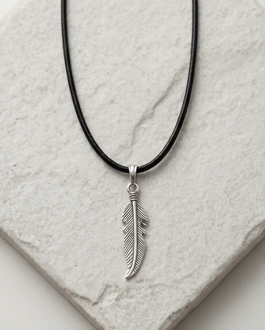 Silver Curved Retro Feather Necklace