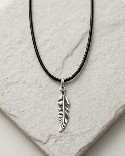 Silver Curved Retro Feather Necklace