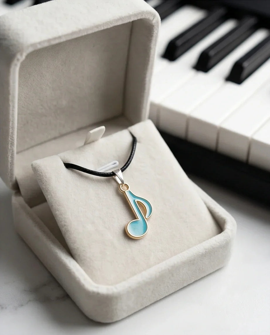 Gold and Turquoise Eighth Note Necklace