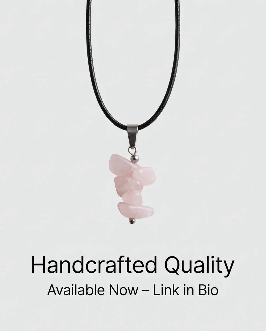 Silver Stacked Raw Rose Quartz Chip Stone Pendant Necklace