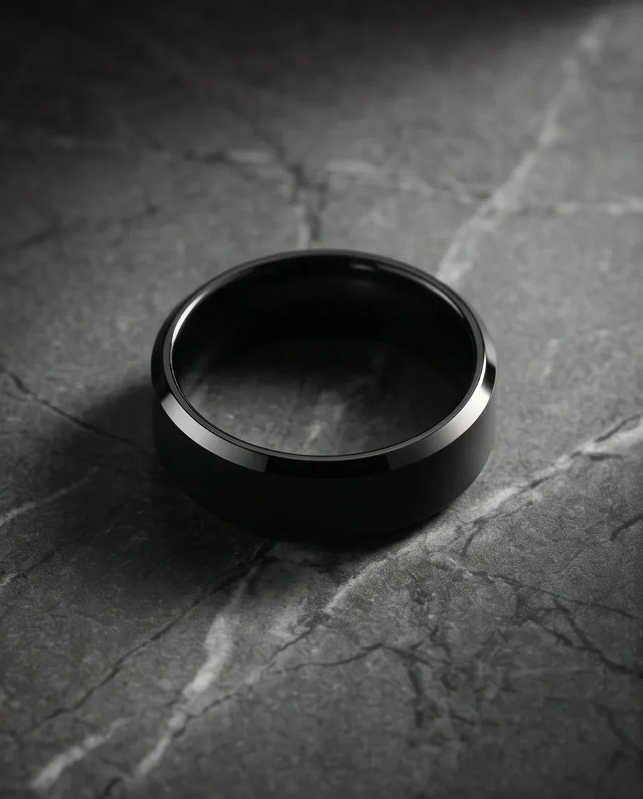 Minimalist Matte Black Beveled Band Ring