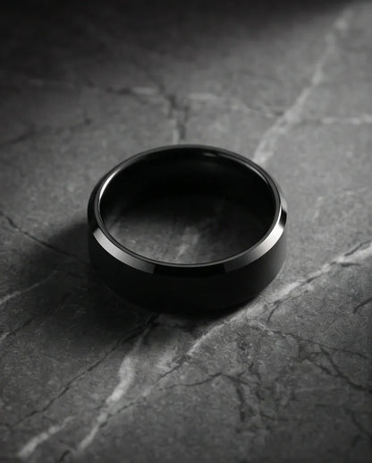 Minimalist Matte Black Beveled Band Ring
