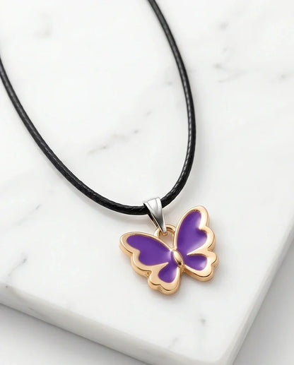 Vibrant Purple Butterfly Enamel Pendant Necklace