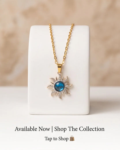 Silver Crystal Celestial Sunburst Galaxy Pendant Necklace
