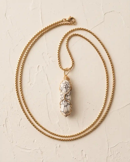 Wire-Wrapped White Howlite Crystal Point Pendant Box Chain