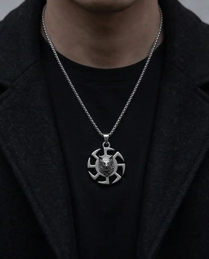 Black Sun Wolf Medallion Pendant Box Chain