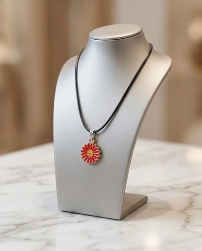 Gold and Red Sunflower Pendant Necklace
