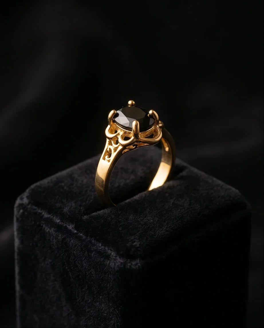 Golden Obsidian Scalloped Ring