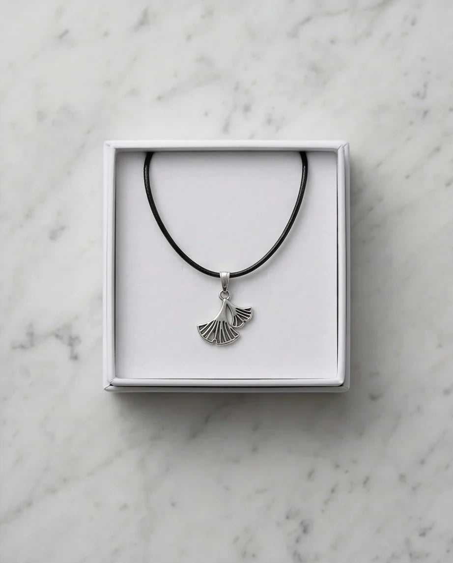 Silver Ginkgo Leaf Pendant Necklace