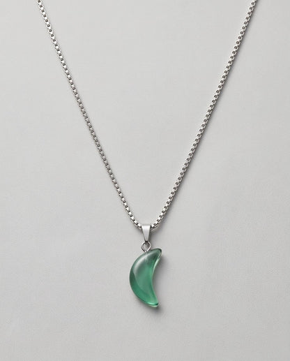 Silver Emerald Green Crescent Moon Pendant Necklace