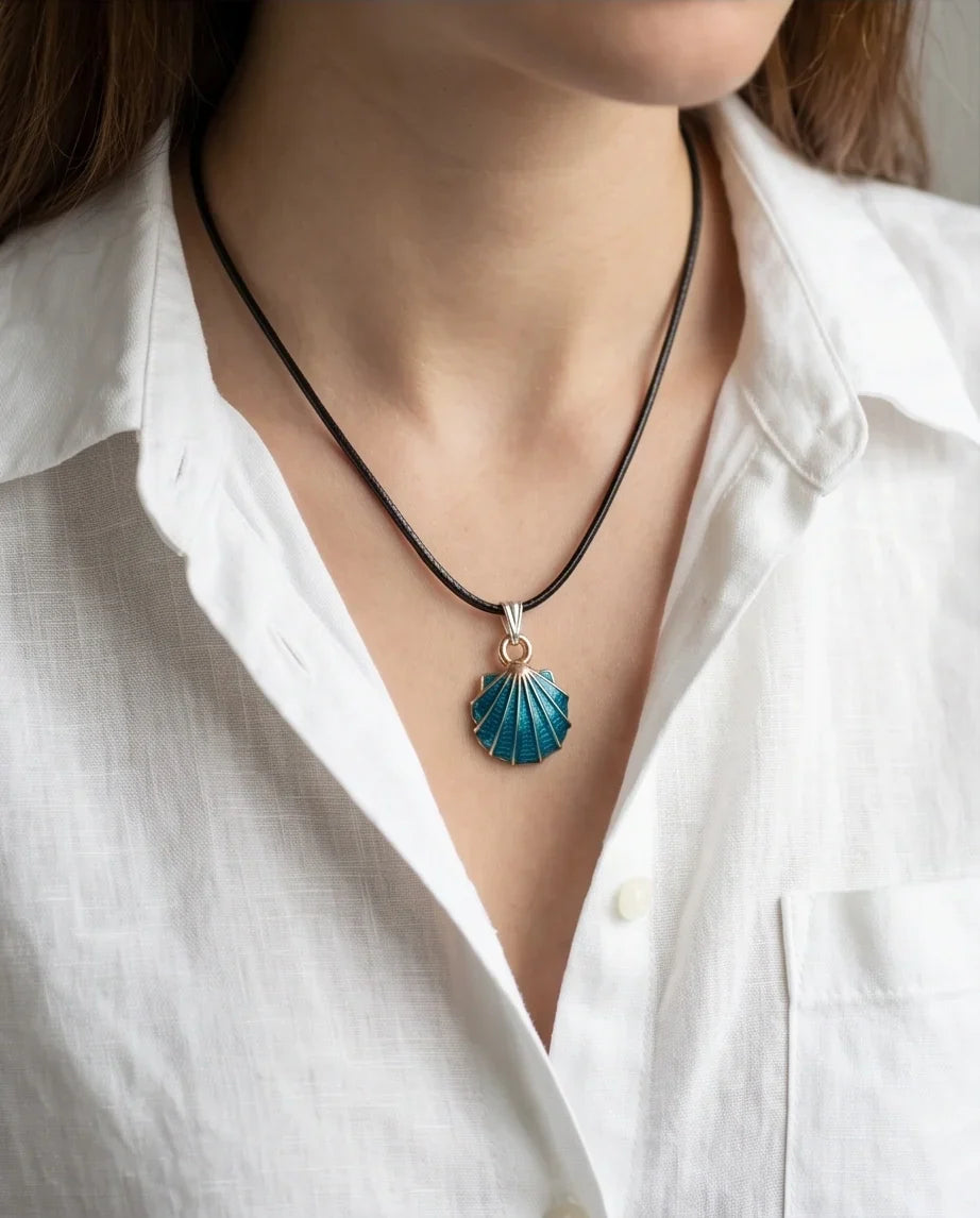 Ocean Teal Scallop Shell Pendant