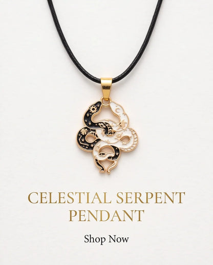 Gold Dual Serpent Celestial Enamel Pendant Necklace