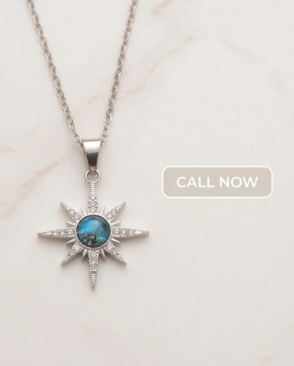 Silver Crystal Paved North Star Cosmic Orb Pendant Necklace