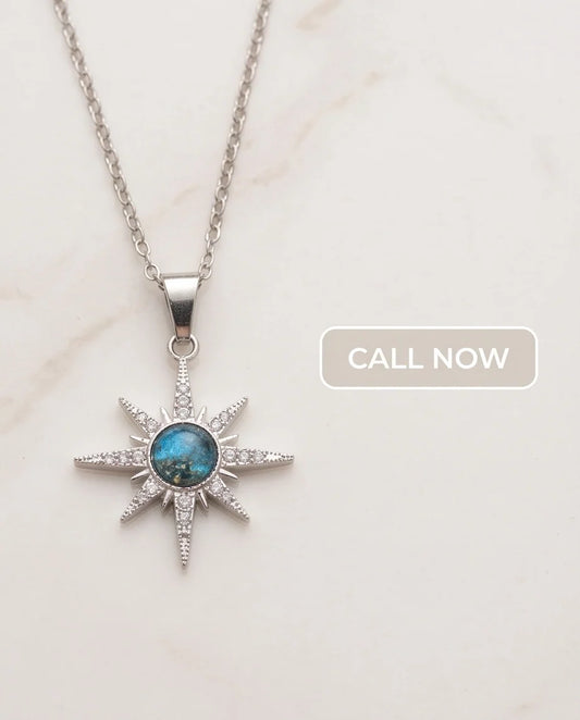 Silver Crystal Paved North Star Cosmic Orb Pendant Necklace