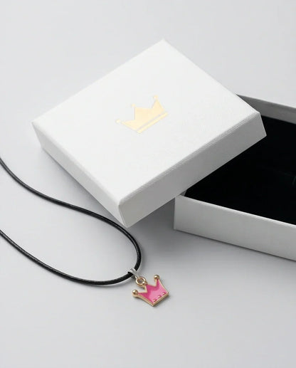 Gold and Pink Crown Pendant Necklace