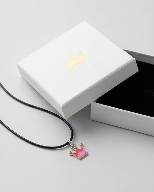 Gold and Pink Crown Pendant Necklace