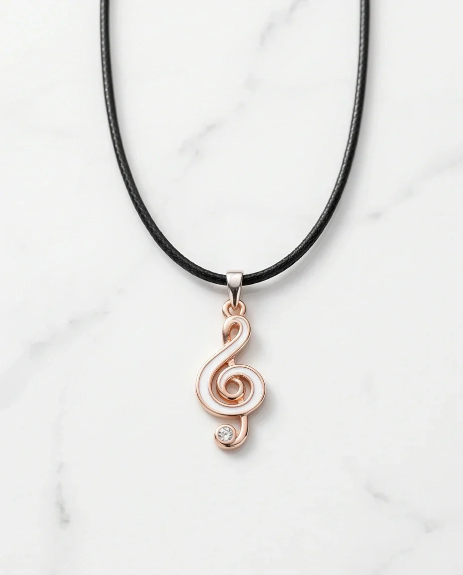 Rose Gold and White Treble Clef Necklace