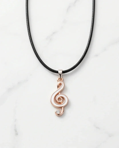 Rose Gold and White Treble Clef Necklace