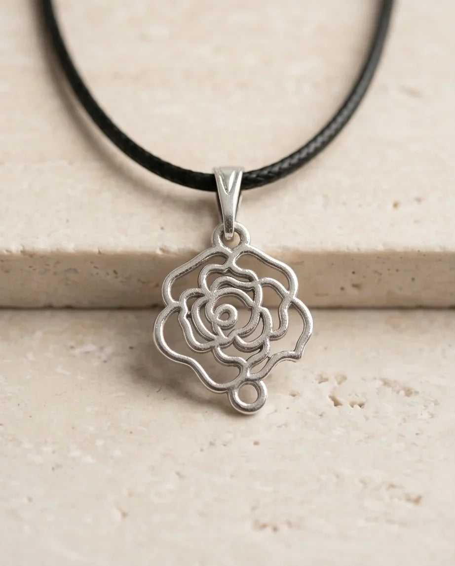 Silver Cutout Rose Pendant Necklace