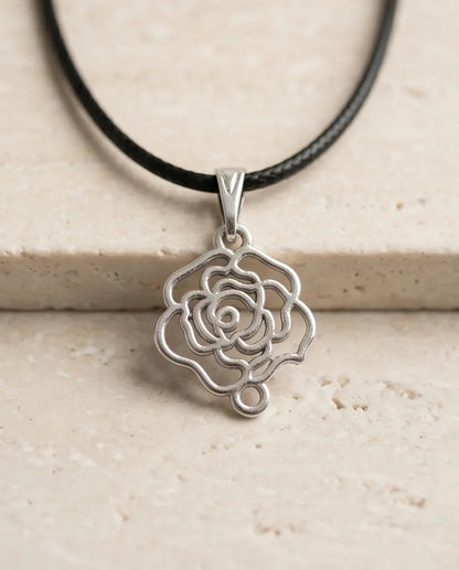 Silver Cutout Rose Pendant Necklace
