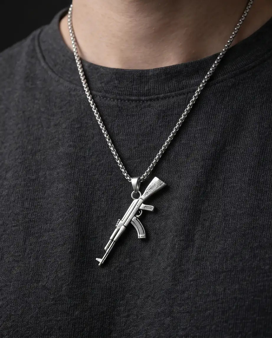 Micro-Pavé CZ Stock Assault Rifle Weapon Pendant Box Chain