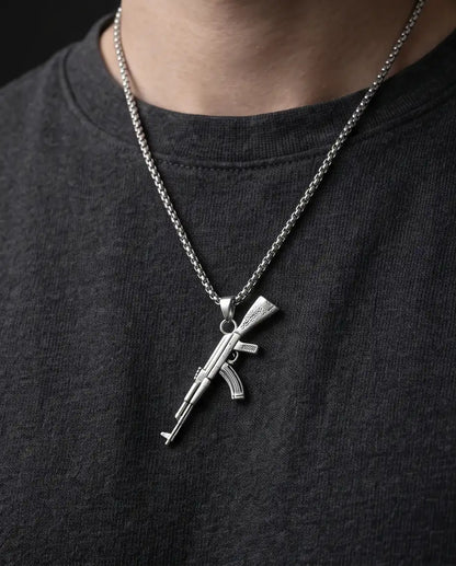 Micro-Pavé CZ Stock Assault Rifle Weapon Pendant Box Chain