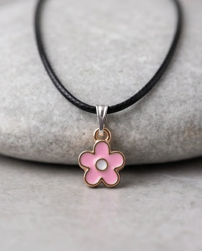Dainty Pink Five-Petal Flower Enamel Pendant Necklace