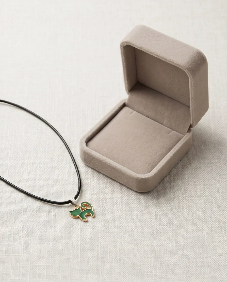 Gold and Green Cat Pendant Necklace
