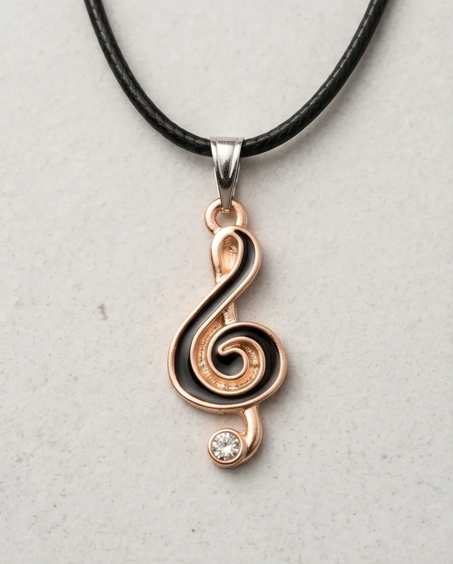 Rose Gold and Black Treble Clef Necklace