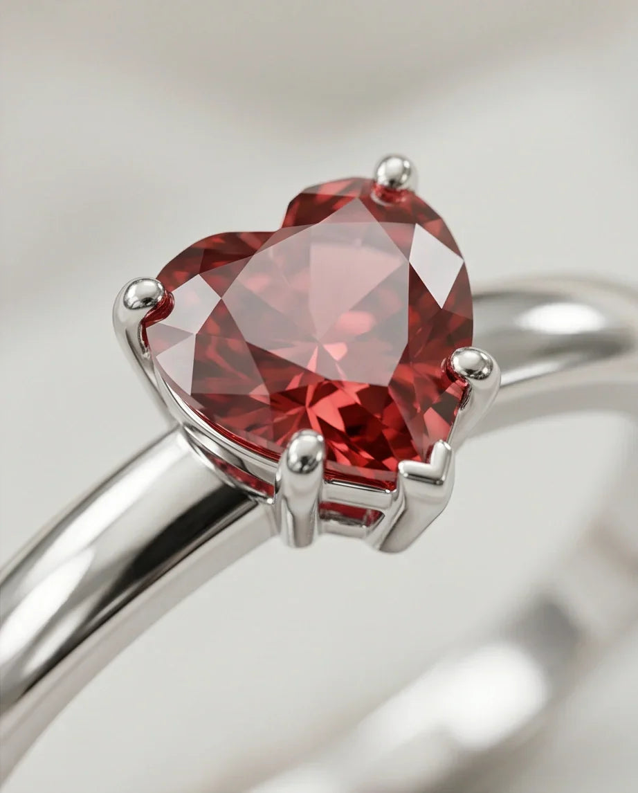 Sterling Silver Heart-Cut Crimson Ruby Solitaire Ring