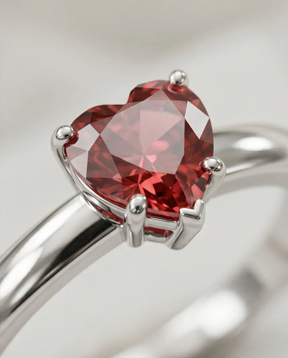 Sterling Silver Heart-Cut Crimson Ruby Solitaire Ring