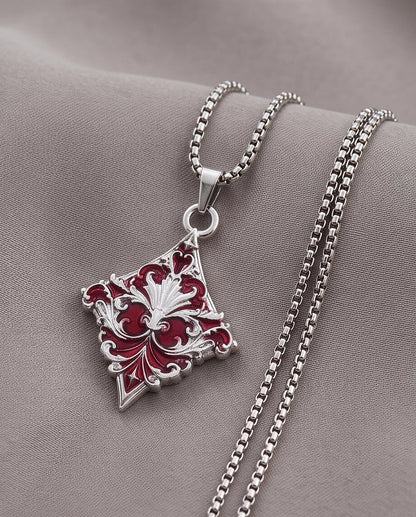 Silver Red Enamel Filigree Diamond Pendant Necklace
