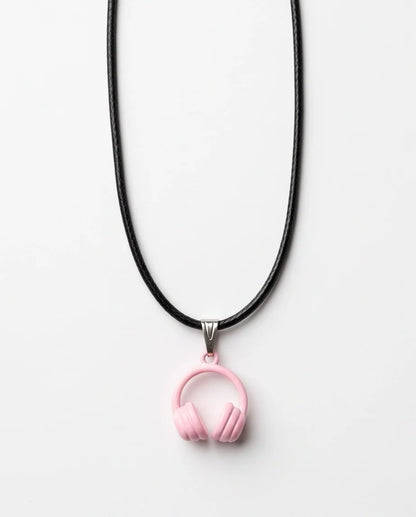 Pastel Pink Headphones Enamel Pendant Necklace