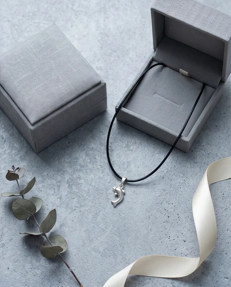 Silver Polished Playful Dolphin Necklace