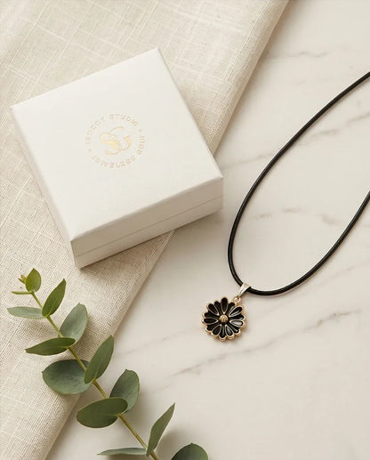 Gold and Black Sunflower Pendant Necklace