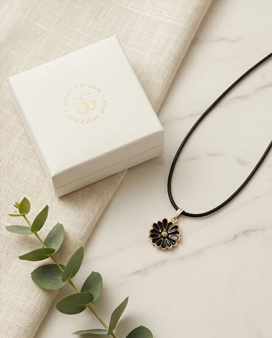 Gold and Black Sunflower Pendant Necklace