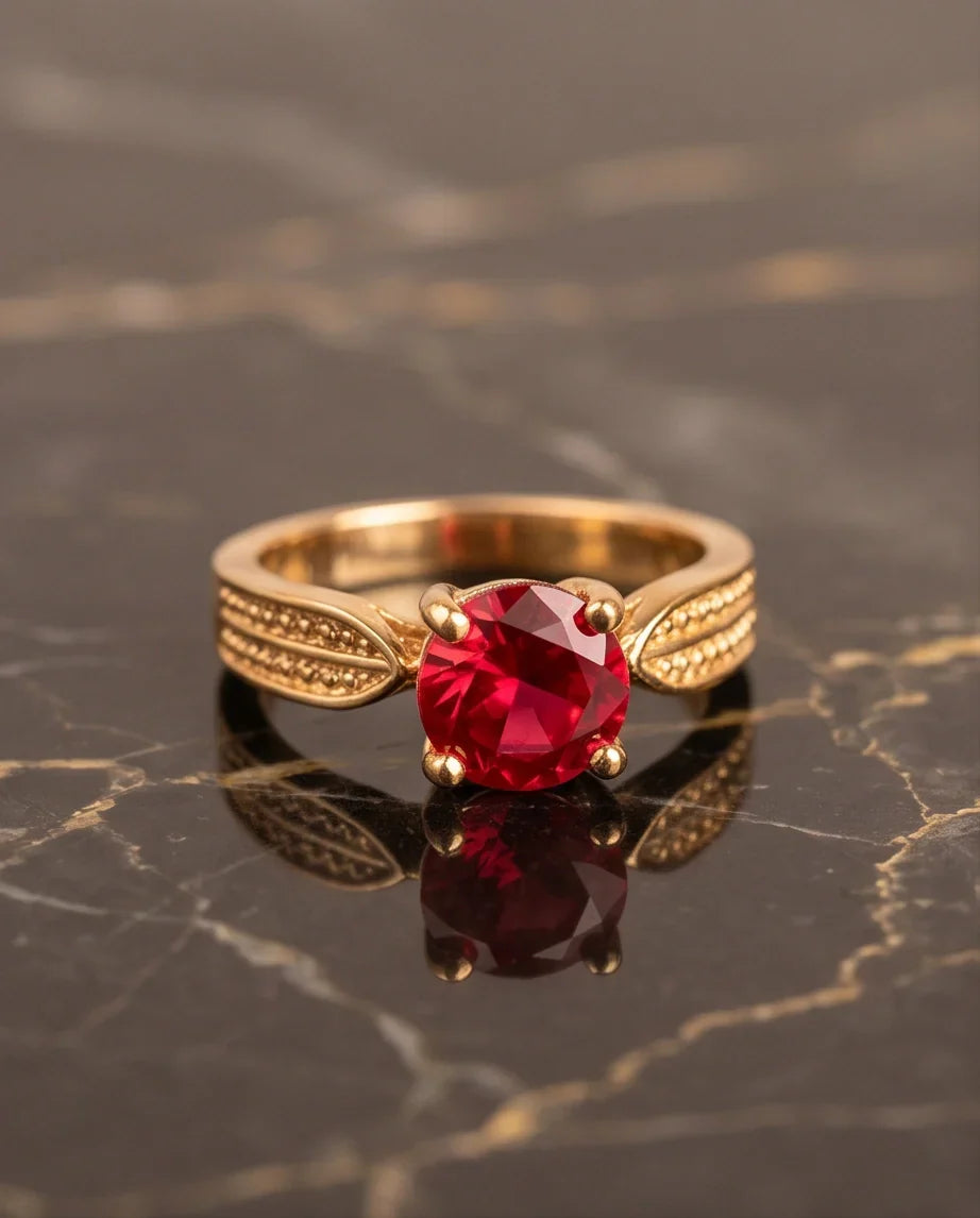 Vintage Gold Ruby Botanical Leaf Ring