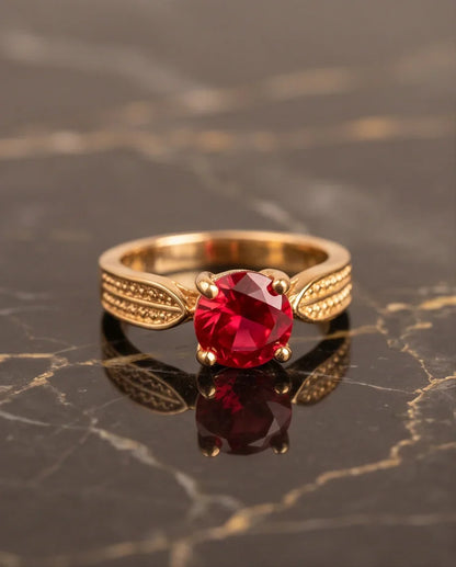 Vintage Gold Ruby Botanical Leaf Ring