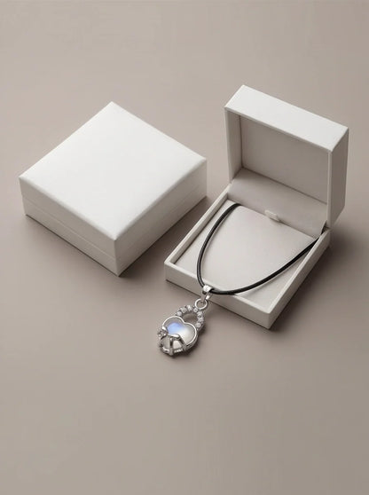 White Moonstone Heart Bow Lock Pendant Necklace